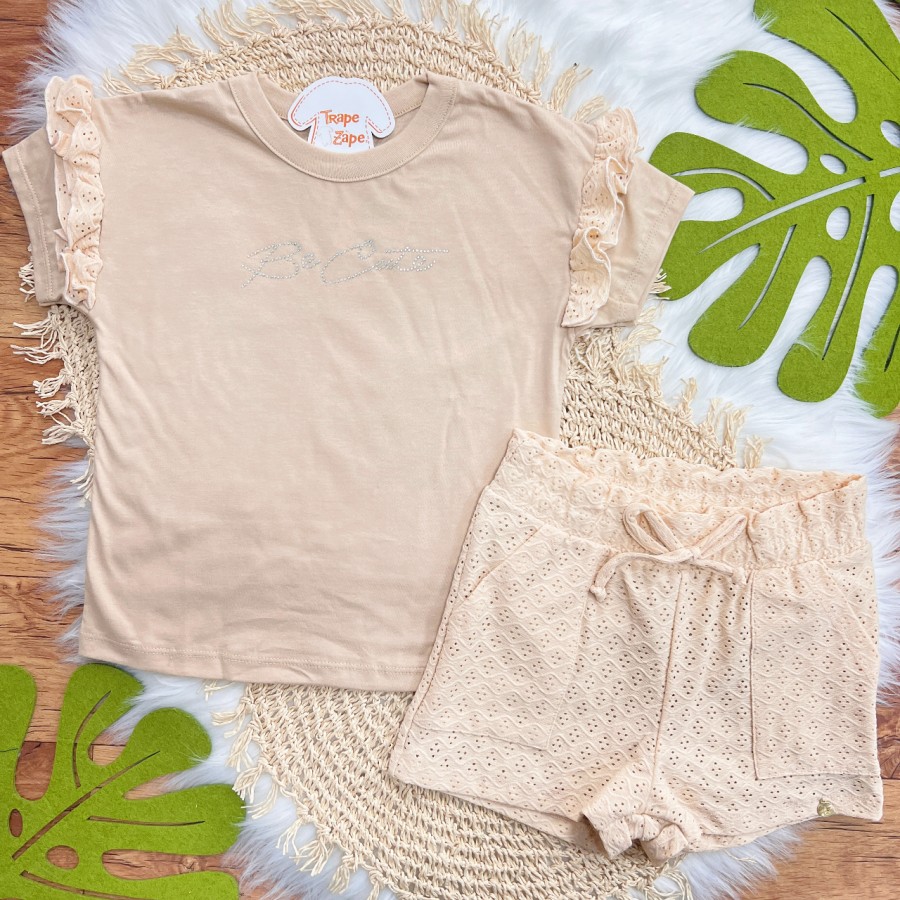 Conj. Blusa Be Cute e Short em Lese - Bege